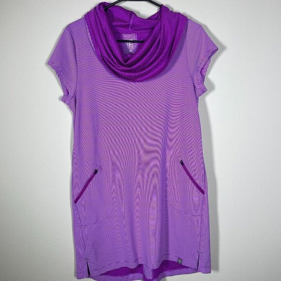 Title nine Dresses & Skirts - Title Nine Layli Active Dress Pinkish Purple Stripe & Dot Cowl Neck Pockets M!